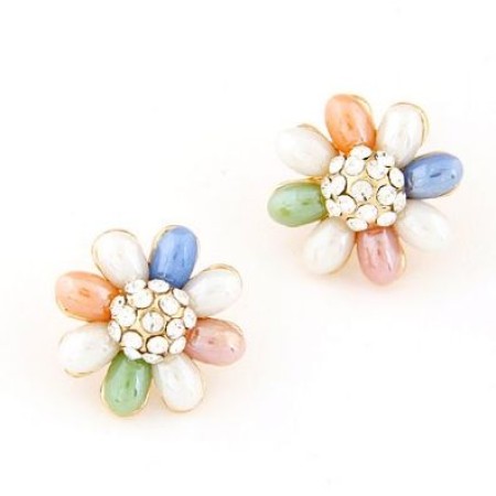 Multicolor Oval Petal Stud Earrings